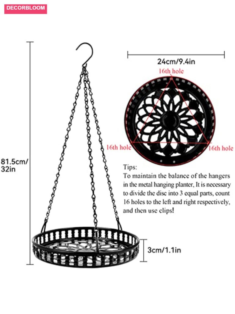 Metal Hanging Plant Holder Shelf for Indoor Outdoor, Adjustable Chain, Weather - Picture 2 of 6